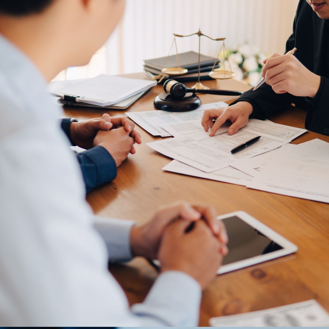 attorneys having a discussion with clients