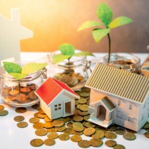 Miniature houses on coins